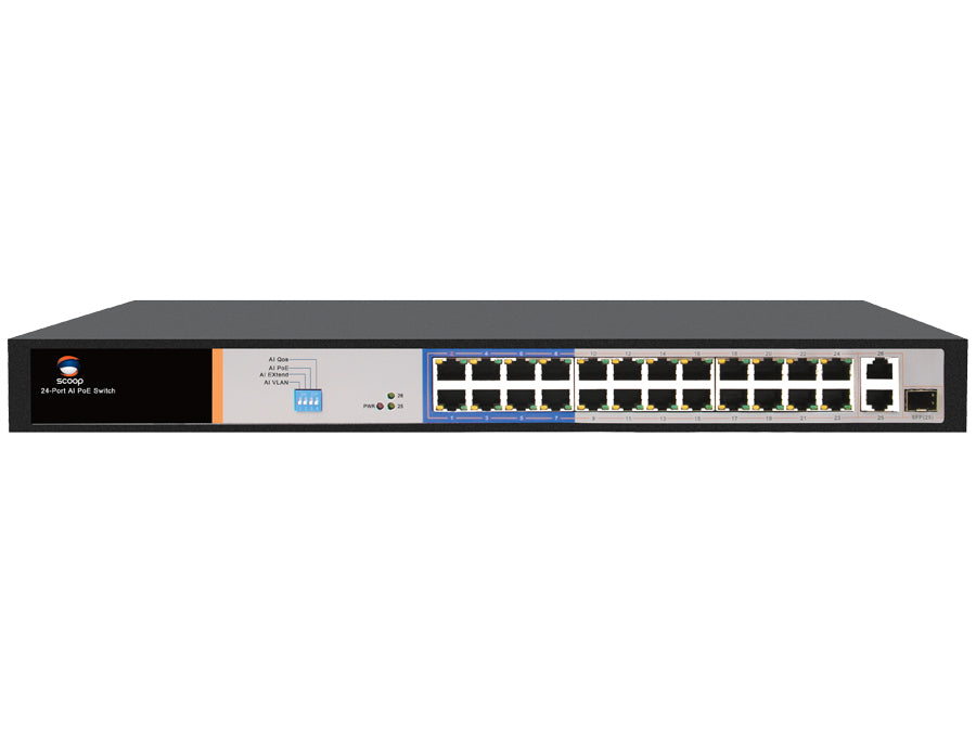Scoop 24 Port Fast Ethernet PoE 250W 2 Gigabit 1SFP Switch | Scoop | Buy in South Africa — Mozee Solutions