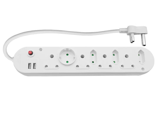 Multi Plug 4x16A 4x5A 2xUSB 0.5m Cord White