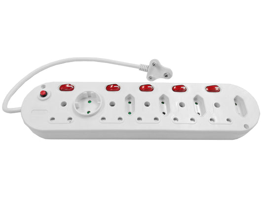 Multi Plug 5x16A 5x5A 0.5m Cord Switched White
