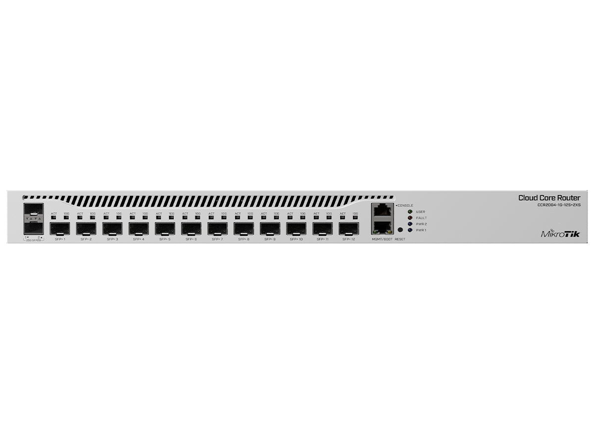 MikroTik Cloud Core 12 Port SFP+ 2 SFP28 4 Core Router | CCR2004-1G-12S+2XS