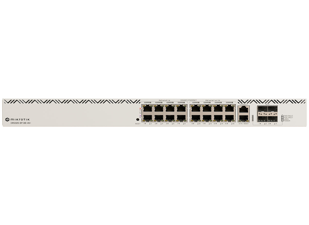 MikroTik Cloud Router Switch 16 Port PoE 600W 4SFP+ | CRS320-8P-8B-4S+RM