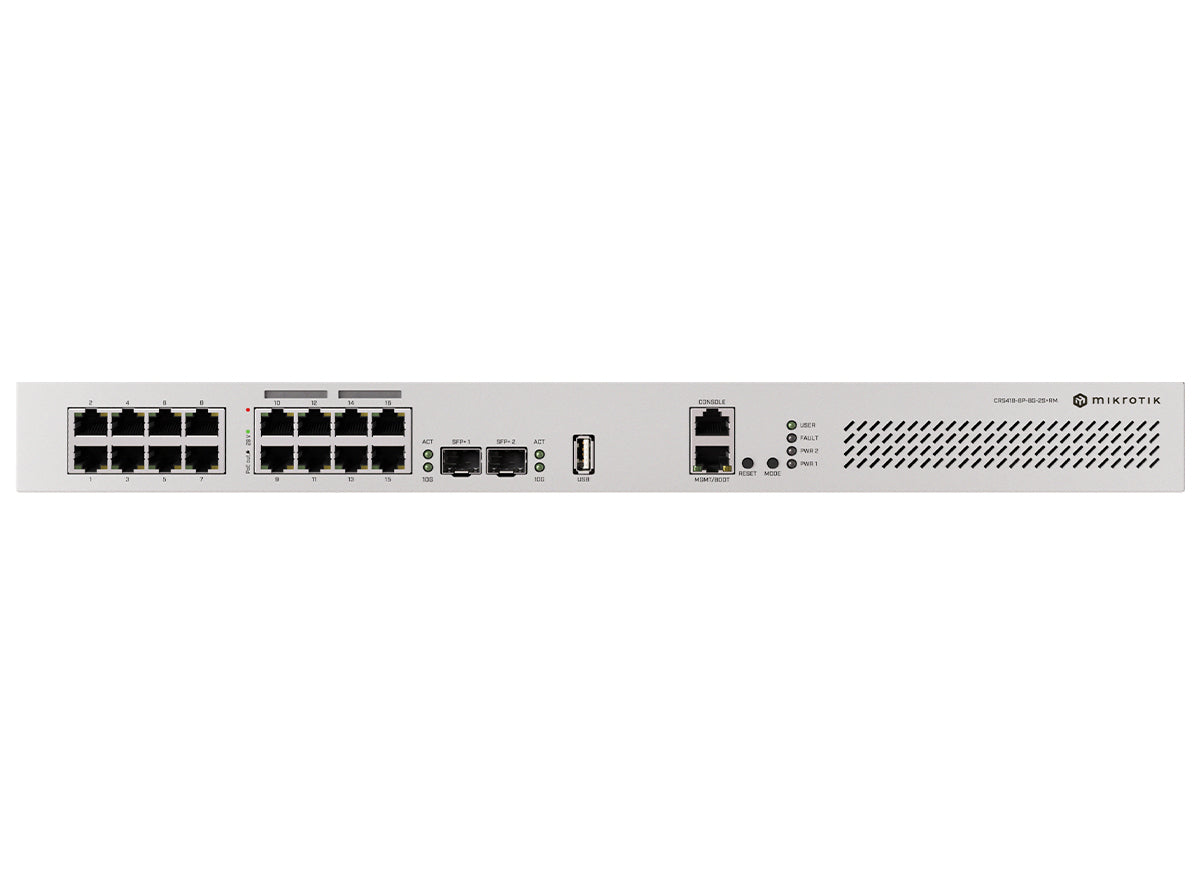 MikroTik Cloud Router Switch 16 Port with 8 PoE 150W 2SFP+ | CRS418-8P-8G-2S+RM