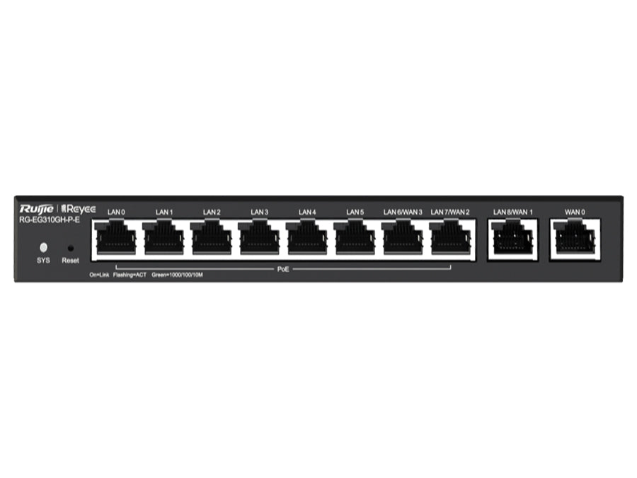 Reyee 10 Port Gigabit 4 WAN 8 PoE 110W 300 User Cloud Router | RG-EG310GH-P-E