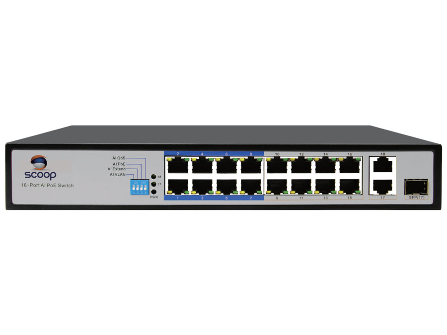 Scoop 16 Port Fast Ethernet PoE 150W 2 Gigabit 1SFP Switch | Scoop | Buy in South Africa — Mozee Solutions